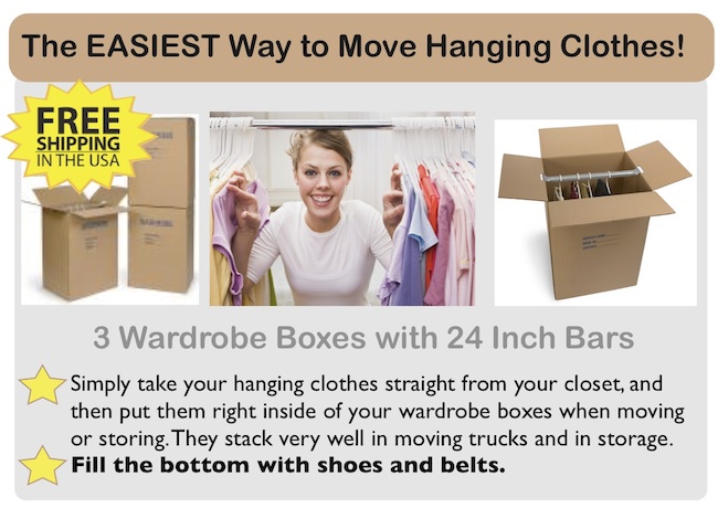 Buy wardrobe boxes to hang your clothes inside of
