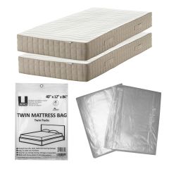 2 Pack twin mattress bags uncovered, clear and folded
